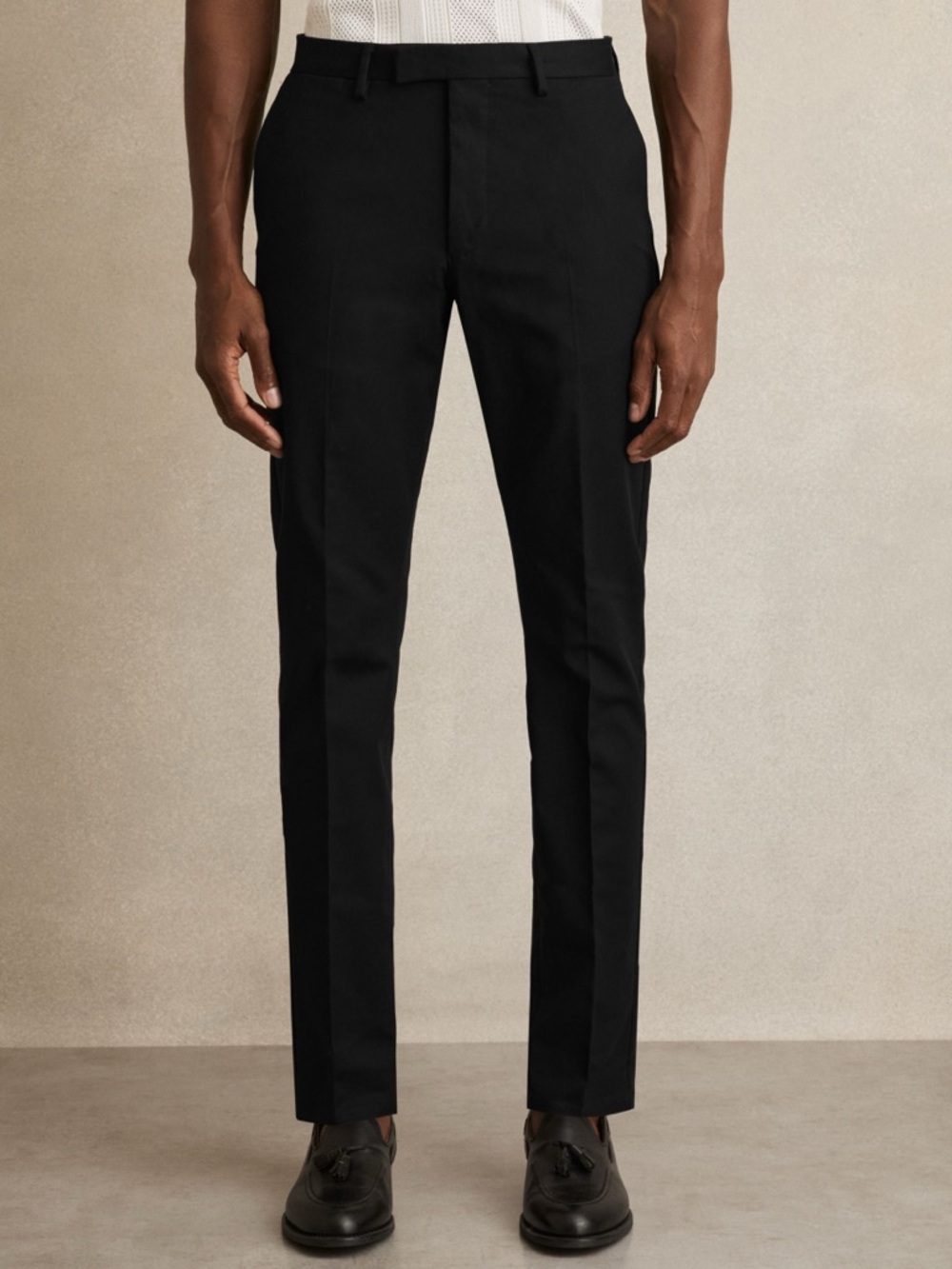 Reiss mens 30x30 slim fit black solid flat front chino pants EUC